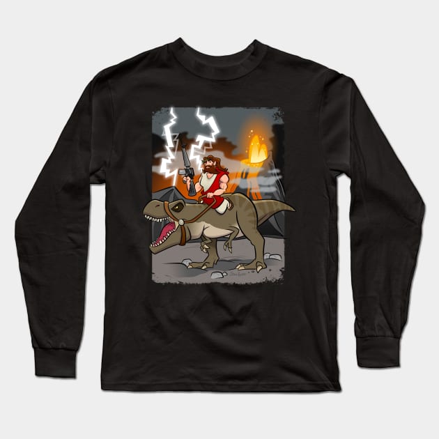 Jesus Riding Dinosaur Long Sleeve T-Shirt by binarygod